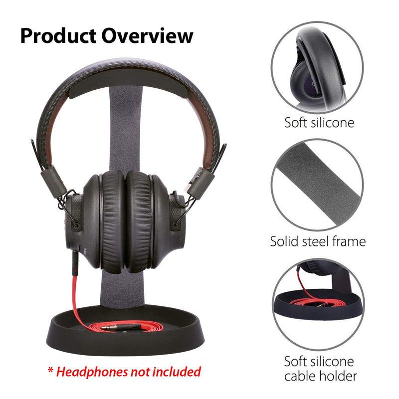 Avantree Metal & Silicone Headphone Stand Hanger with Cable Holder, Black Desk Earphone Mount Rack for Sennheiser, Sony, Bose, Beats Gaming Headset Display, Fancy Music Studio Accessories - HS102
