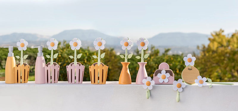 Vigar Florganic Sponge & Holder Set, Eco-friendly, Daisy-decorated Sponge Holder with Suction Cup and Sponge, Pink