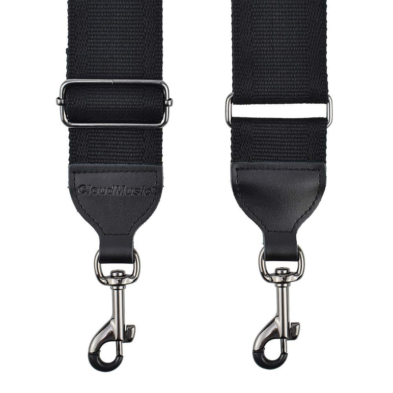 CLOUDMUSIC Banjo Strap Guitar Strap For Handbag Purse Jacquard Woven With Leather Ends And Metal Clips(Black) Black