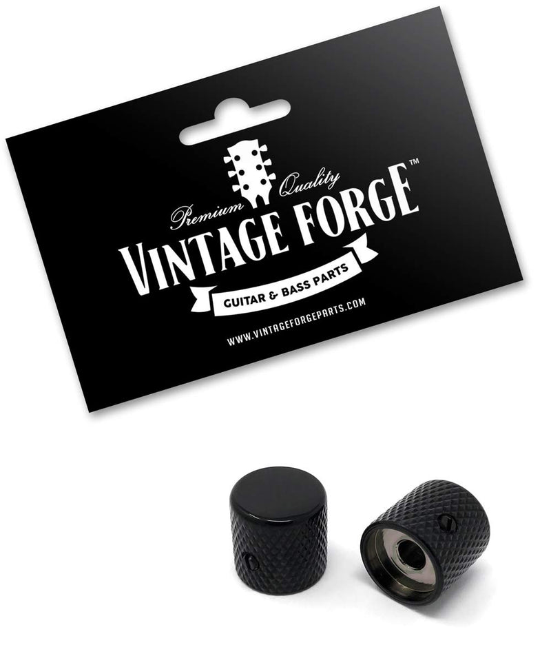 Vintage Forge Black Flat-Top Barrel Knobs for Fender Telecaster Guitar and Precision P-Bass (Set of 2) 1/4 Inch Solid Shaft BK30US-BLK