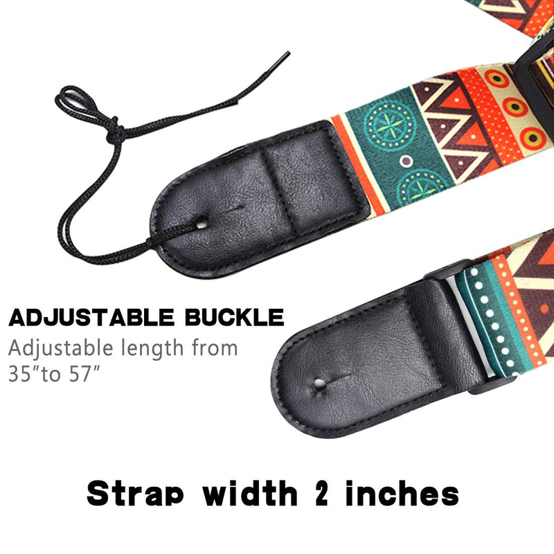 2 Pack Guitar Straps, Guitar Strap with 6 Guitar Pick, Soft Guitar Strap Acoustic Adjustable Acoustic Guitar Strap with Premium Leather Ends, Suitable for Bass, Electric and Acoustic Guitars