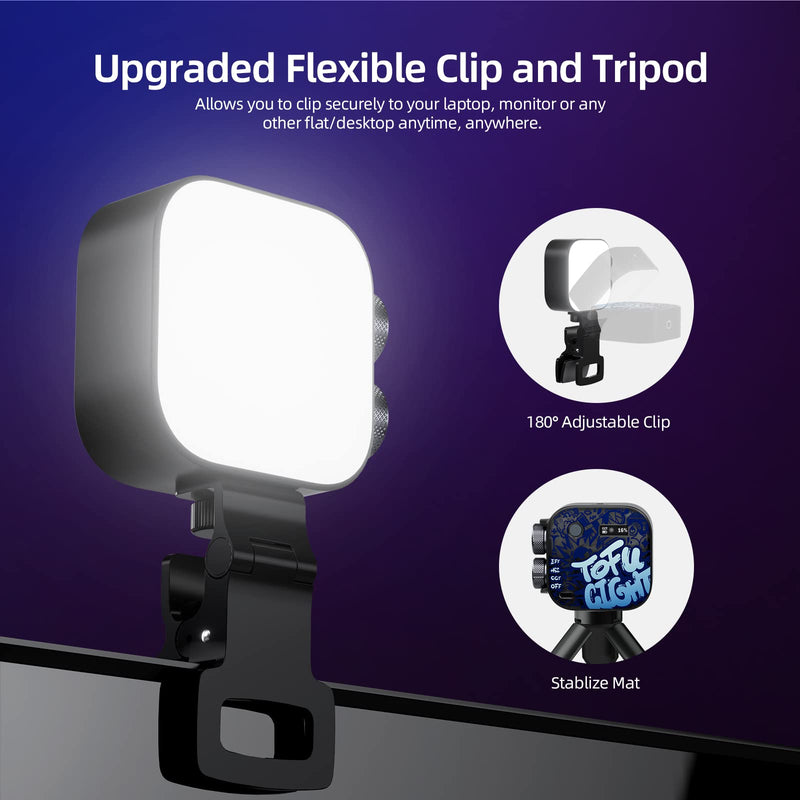 PHOTOOLEX RGB Camera Light with Clip for Laptop/Tablet/Computer,Led Camera Light with 2000mAh Rechargeable CRI 96+/2500-9000K,Mini Clip Fill Lights for Video Conferencing/Camera(TOFU-Suits) TOFU-Suits