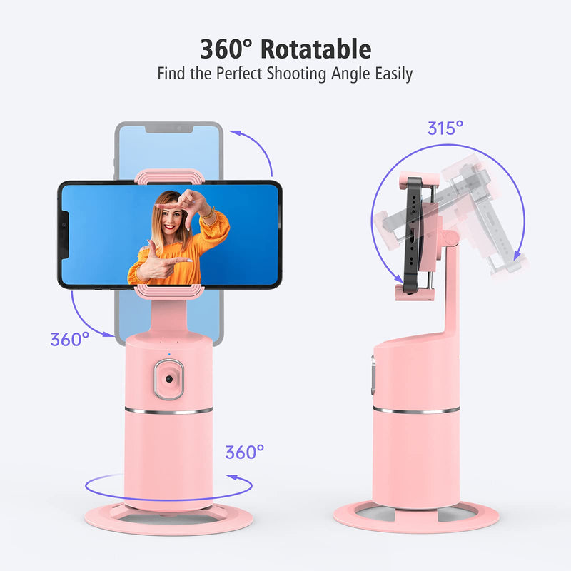 [AUSTRALIA] - Auto Face Tracking Phone Holder, No App Required, 360° Rotation Face Body Phone Tracking Tripod Smart Shooting Camera Mount for Live Vlog Streaming Video, Rechargeable Battery-Pink Pink 
