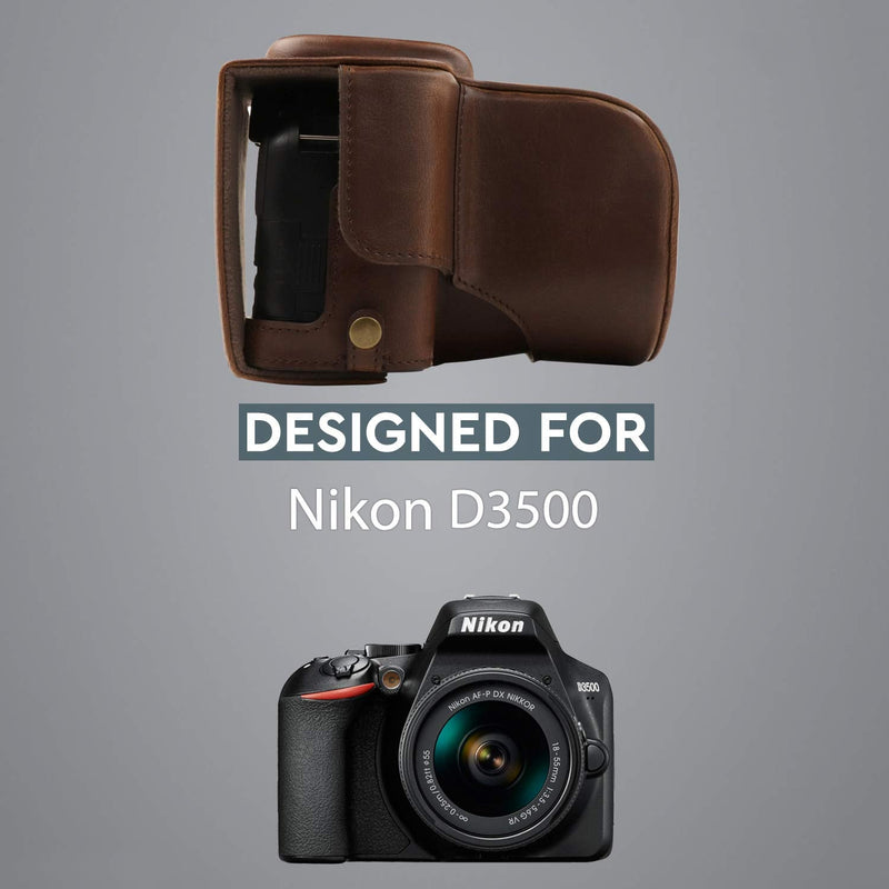 Megagear MG1536 Nikon D3500 Ever Ready Leather Camera Case and Strap - Dark Brown Compact