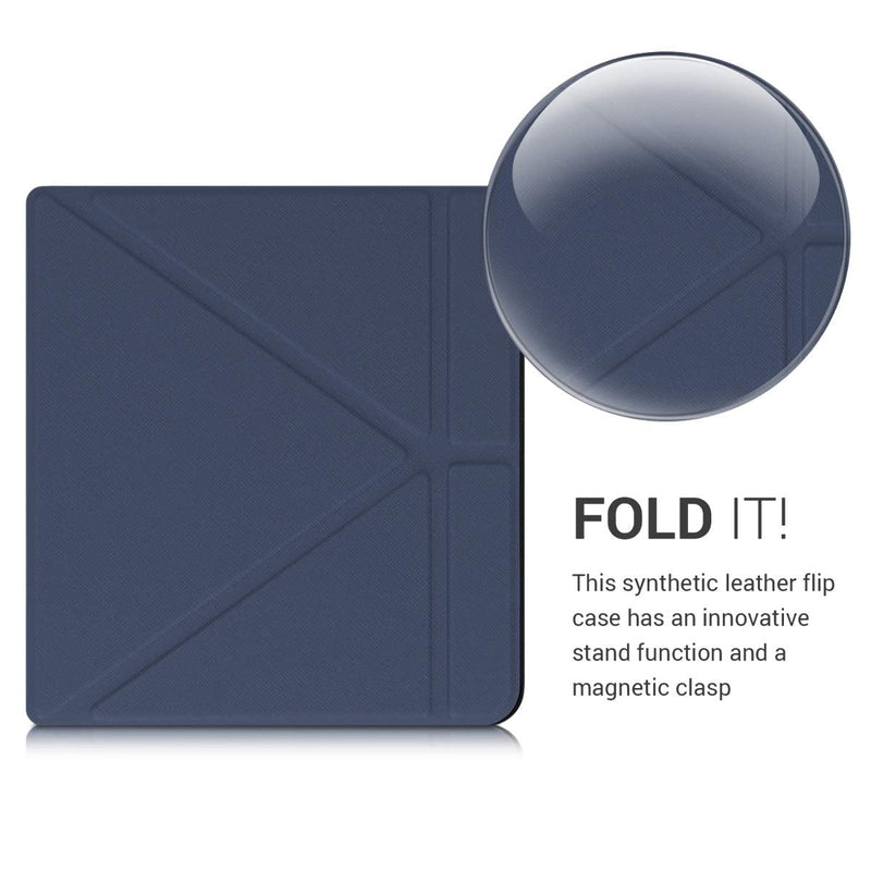 kwmobile Origami Case Compatible with Kobo Libra H2O - Case Ultra Slim Fit PU Leather Cover with Stand - Dark Blue