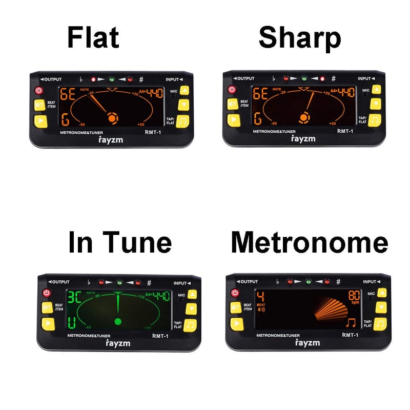 Rayzm Metronome Tuner (Metro-tuner) for Guitar/Bass/Ukulele/Violin|Chromatic Tuner, Mic/Clip-on Tuning/Line-in Tuning Optional, Flat tuning for Guitar/Bass, Tap Tempo Metronome