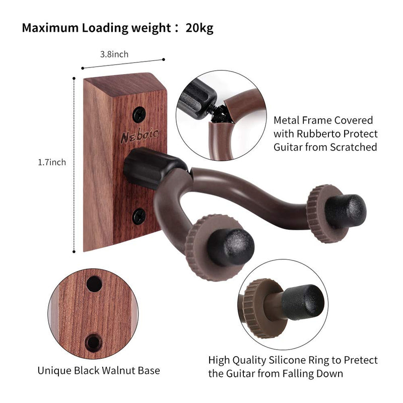 Guitar Wall Mount, Neboic Hard Wood Guitar Wall Hanger, Black Walnut Guitar Hook, Guitar Accessories for Acoustic Electric Bass Ukulele Guitar Holder, Stand… (Black Walnut)