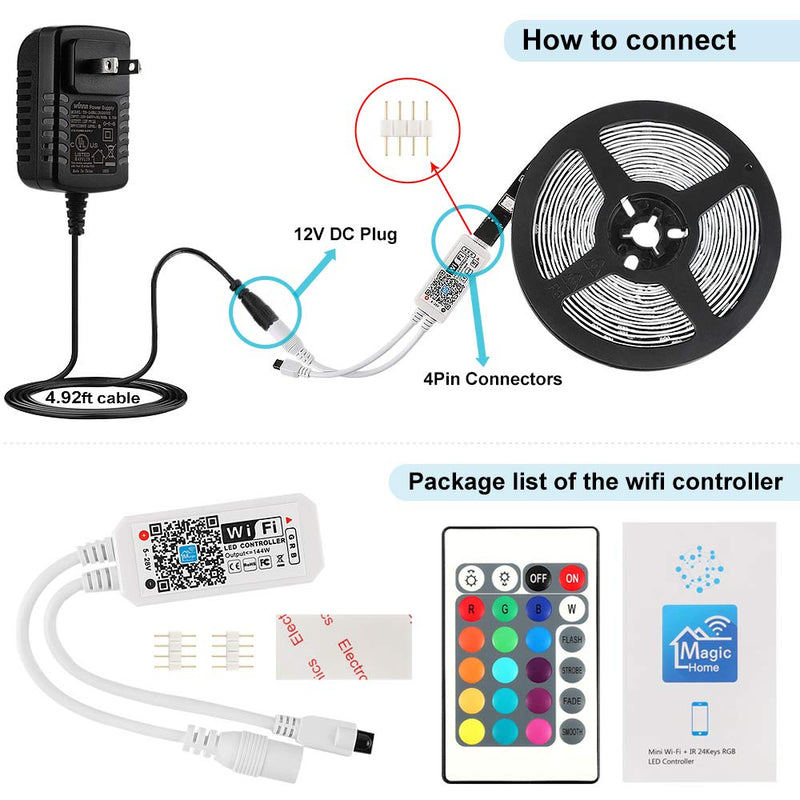 [AUSTRALIA] - Nexlux LED Strip Lights, WiFi Wireless Smart Phone Controlled 16.4ft Non-Waterproof Strip Light Kit Black Color Changing Lights,Working with Android and iOS System,IFTTT 