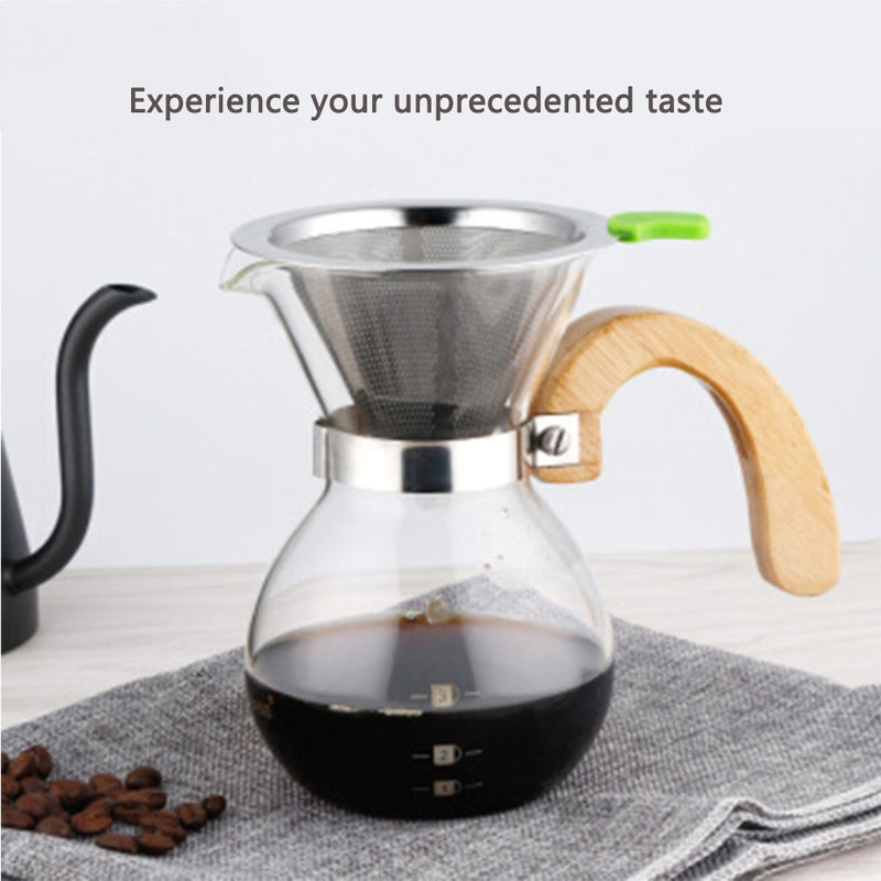 Poweka Stainless Steel Pour Over Cone Coffee Dripper Filter for Chemex, Hario V60 - Reusable Filter Portable Metal Strainer, 1-4 Cups