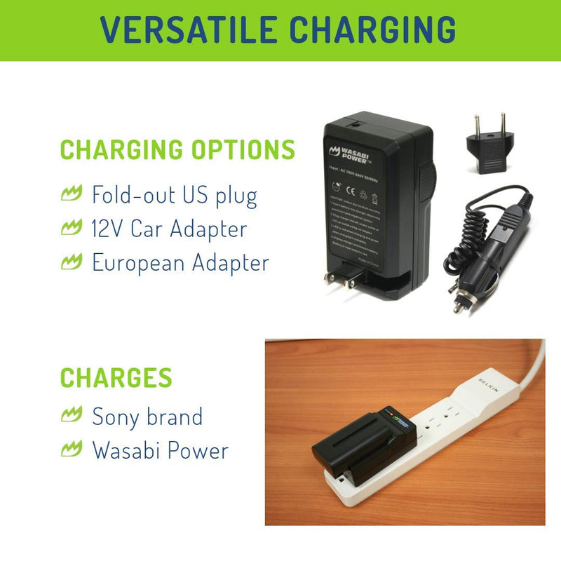 Wasabi Power Battery (2-Pack) and Charger for Sony NP-F330, NP-F530, NP-F550, NP-F570 and CN-160, CN-216, CN126 Series and Atomos Ninja V, Shinobi, Shogun 7