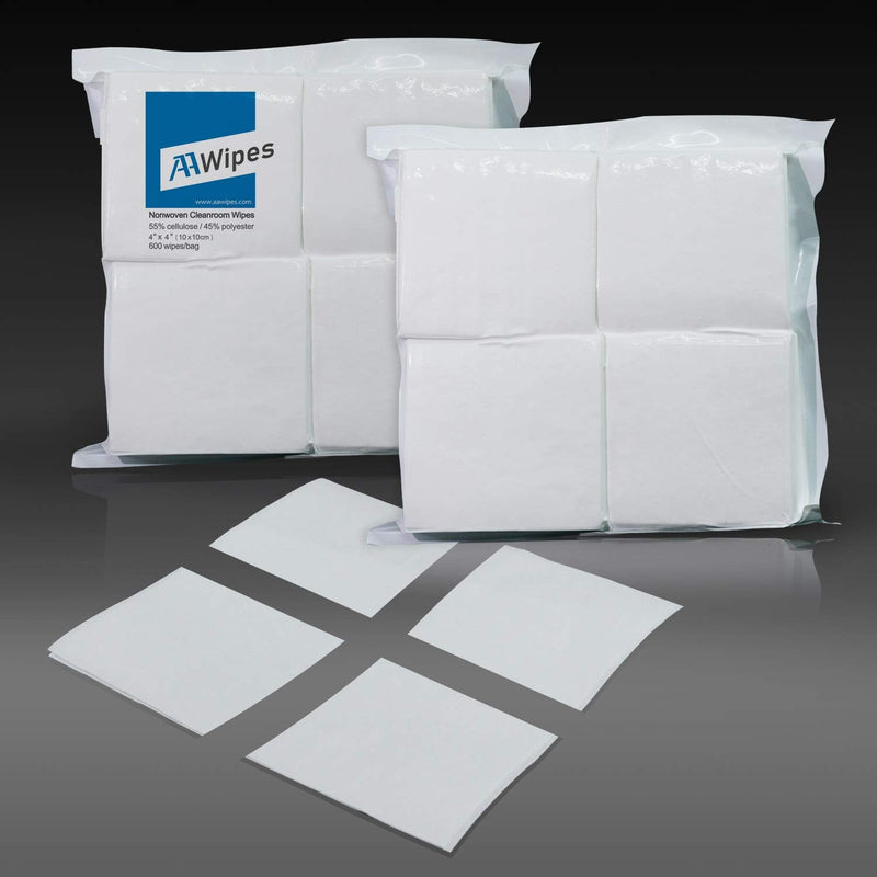 AAwipes Cleanroom Wipes Lint Free Wipes 4" x 4" Cellulose/Polyester Blend (4" x 4"-600 Pcs) 600 Count (Pack of 1)