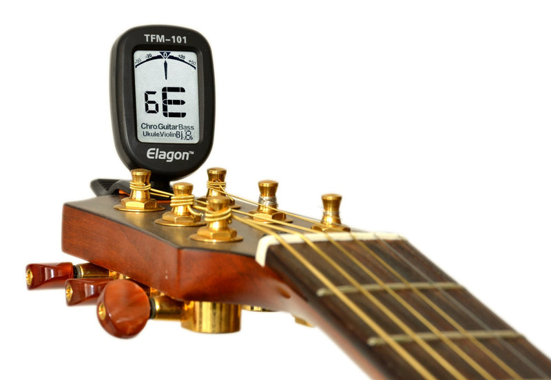 Elagon (TFM-101) Clip-On Multi-Instrument Tuner, Clear Display, 9 Tuning Modes for Various Instruments: Electric and Acoustic Guitars, Chromatic Tuning for all Non-Standard Tuning, Tuning for Bass, Ukulele, Banjo, Violin, F Key Instruments (e.g. horn, ...