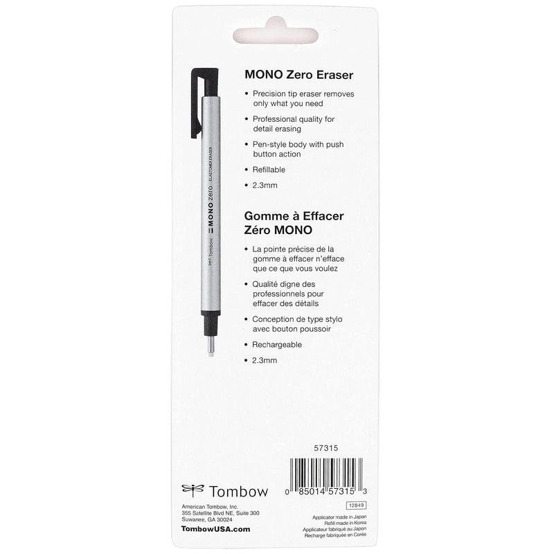 Tombow Mono Zero Eraser and Refill Value Pack, Round 2.3mm. Precision Tip Pen-Style Eraser with Refill