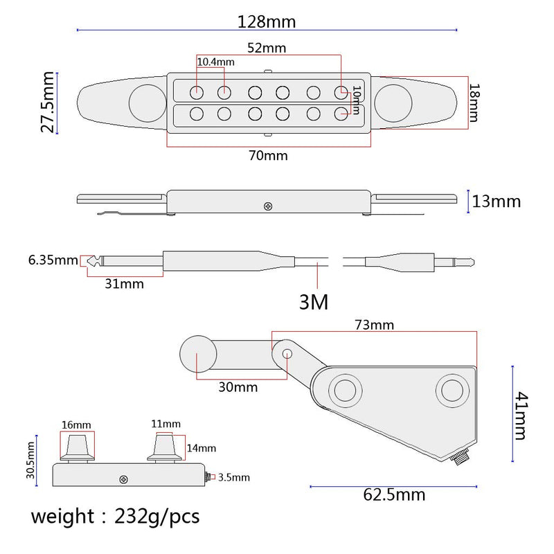 Ginean12 SoundHole guitar pickups, magnetic preamplifier for acoustic guitar with tone and volume control, electric guitar pickup extension, cable length 10 feet