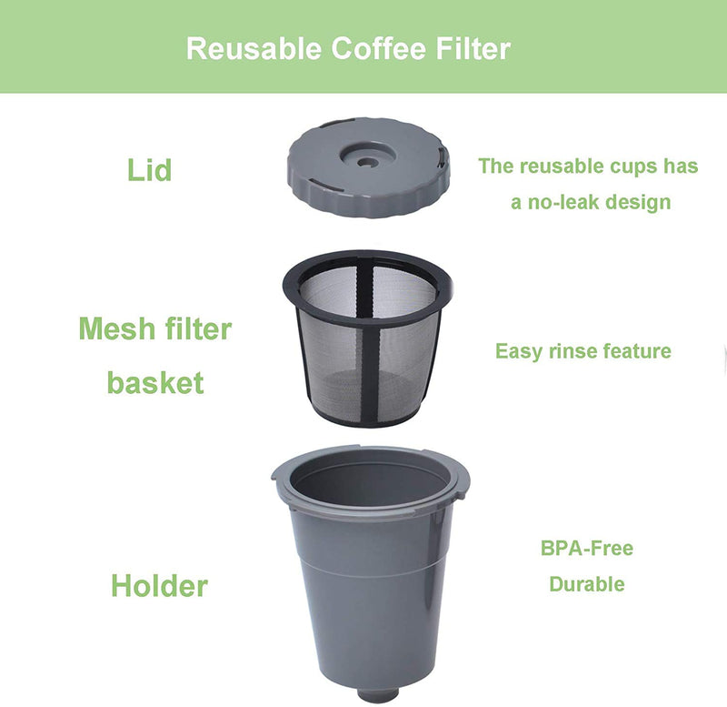 Podoy Coffee Filters Reusable Compatible with B30 B40 B50 B60 B70 K10 MINI Plus K15 K40/45 K55 K60/65 K70/75/79 series 5048 Old Mode Grey (2 Pack)