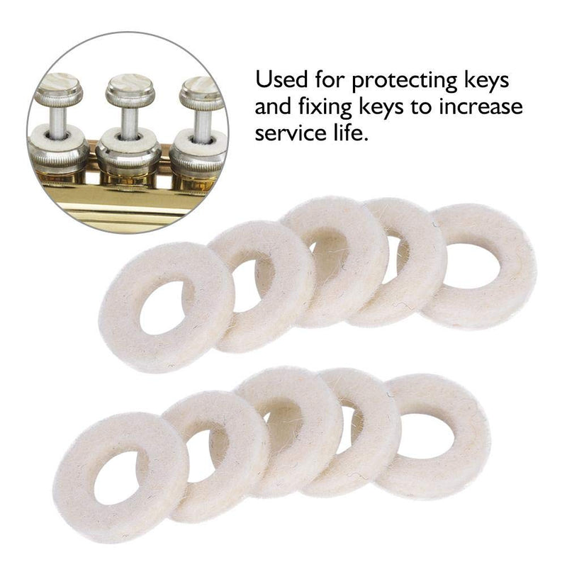 Trumpet Washers Pad, 10 Pcs Trumpet Valve Felt Washers Cushion Pad Brass Trumpets Musical Instrument Accessory (White)