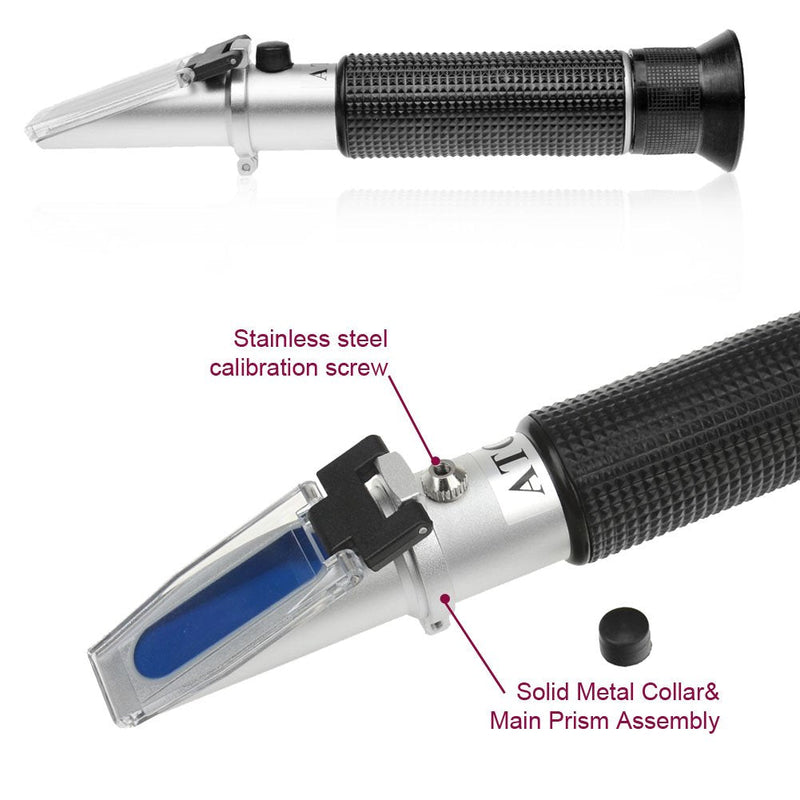 Alcohol Refractometer for Spirit Alcohol Volume Percent Measurement with Automatic Temperature Compensation (ATC), Range 0-80% v/v.