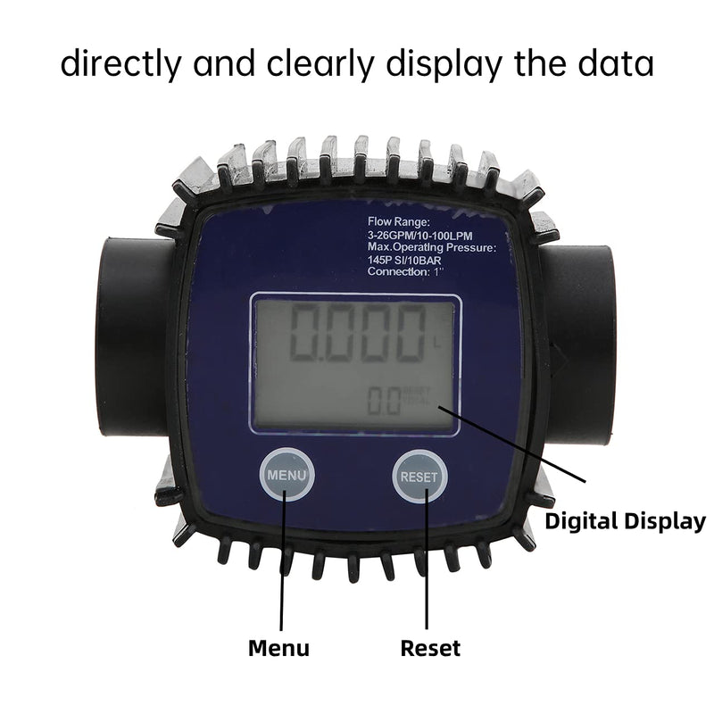 Flow Meter, K25 1 in Female Thread Flowmeter Digital Display Liquid Flow Sensor 10-120L/MIN, for Petroleum, Chemical, Pharmaceutical(Blue) Blue