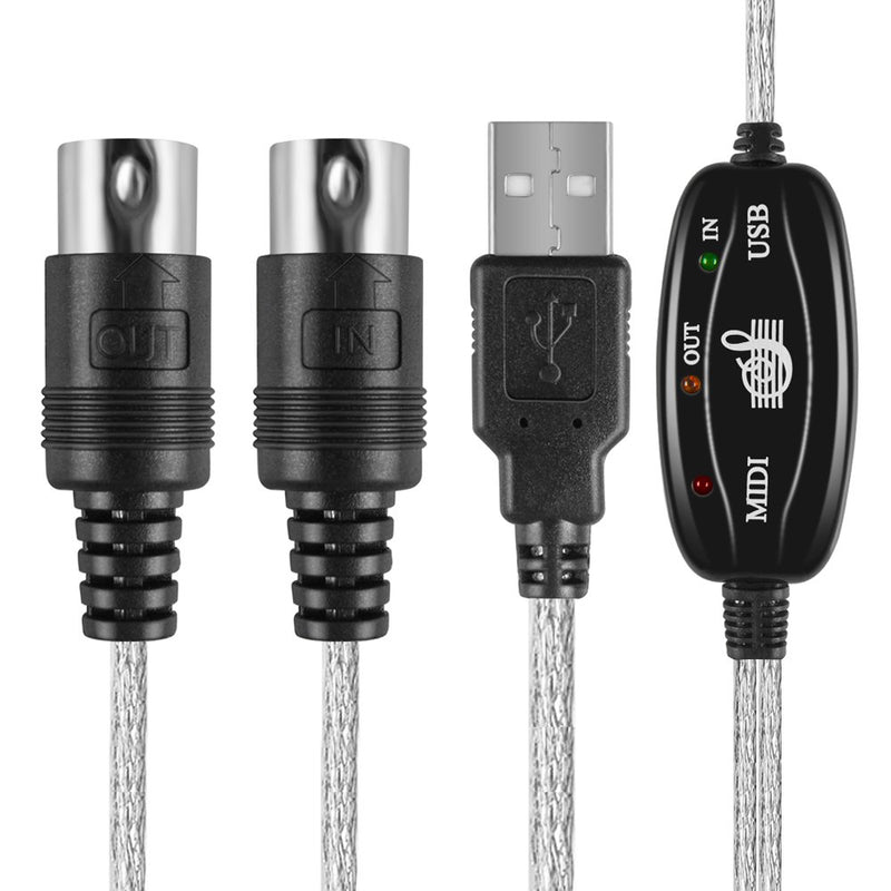 TNP USB to MIDI Cable Converter 2 IN 1 PC to Synthesizer Music Studio Keyboard Interface Wire Plug Controller Adapter Cord 16 Channels Supports Computer Laptop Windows and Mac USB-A to MIDI Cable