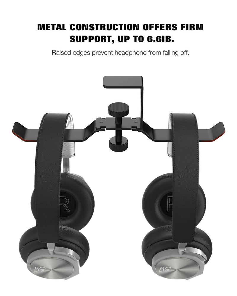 MoKo Headphone Stand, Universal Aluminum Headphone Hanger Headset Desk Holder Multifunctional Gadgets Mount with Adjustable Clamp for Beats, Sony, Sennheiser, Audio-Technica, PS5 Gaming headset, Black