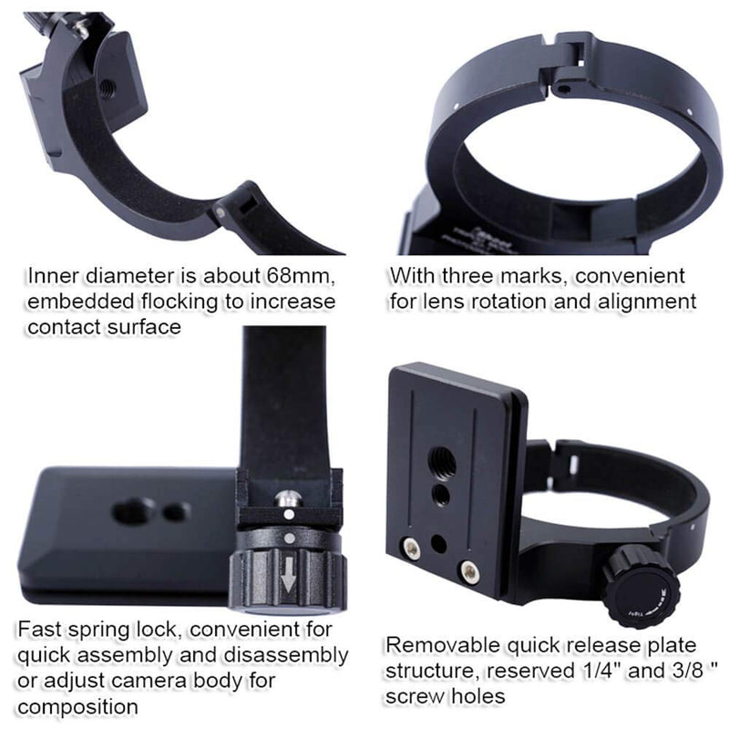 iShoot Improved 68mm Lens Collar Tripod Mount Ring for Nikon AF-S 300mm F/4E PF ED VR and Nikon AF-S 70-200mm F/4G ED VR Lens, with ARCA-Swiss Fit Quick Release Plate for Arca Type Tripod Ball Head