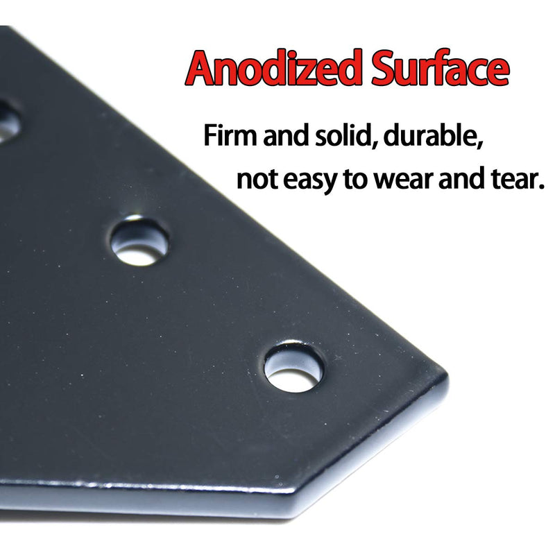 Boeray 10pcs 2020 Corner Bracket Plate Anodised L Shape 5 Hole 90 Degree Outside Joining Plate for 20 x 20mm Series Aluminum Extrusion Profile Black 10 2020 L Shape-10Pcs