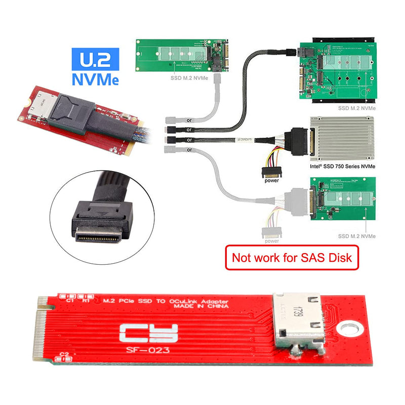 [AUSTRALIA] - CY Adapter PCI-E 4.0 M.2 M-Key to Oculink SFF-8612 SFF-8611 Host Adapter for PCIe Nvme SSD 2260 Black 8654-8482*4 NVME 2260 