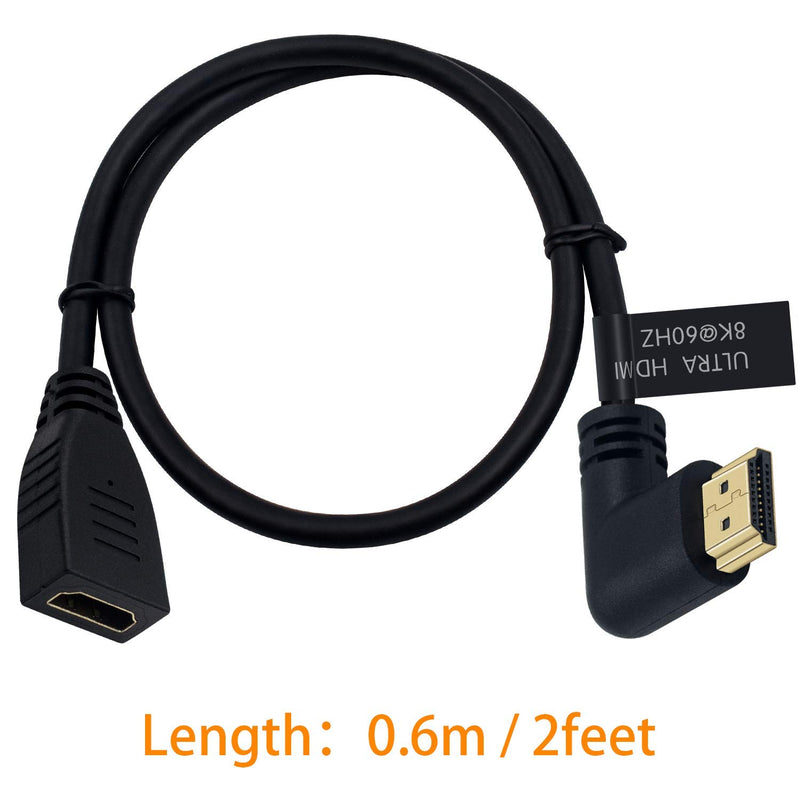 Poyiccot 8K HDMI Extension Cable, Left Angle HDMI 2.1 Cable 90 Degree 8K HDMI Male to Female HDMI 2.1 Cable 48Gbps High Speed 8K 60Hz, 4K 120Hz, 3D Ultra HDR HDMI Extension Cable 2feet(M/F Left) Left Angle 8K HDMI 2.1 Cable