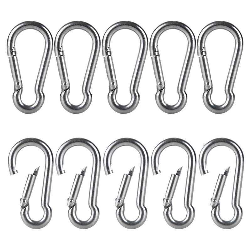 AOWESM Stainless Steel Spring Snap Hook Carabiner - Heavy Duty Carabiners - 304 Stainless Steel Clips (M5 - Set of 10) M5 - Set of 10