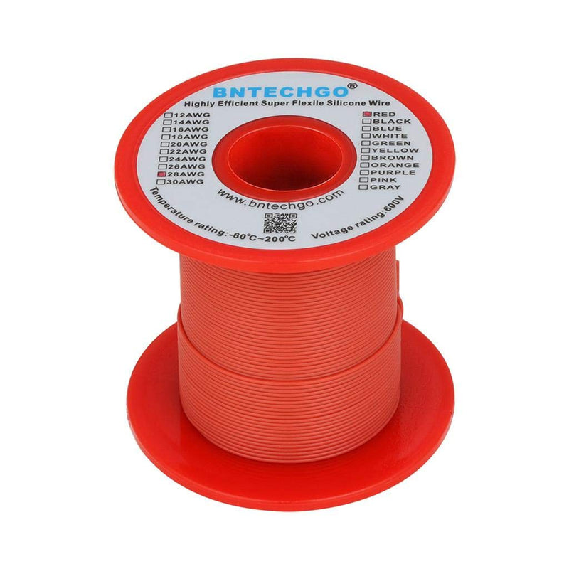 BNTECHGO 28 Gauge Silicone wire spool 250 ft Red Flexible 28 AWG Stranded Tinned Copper Wire