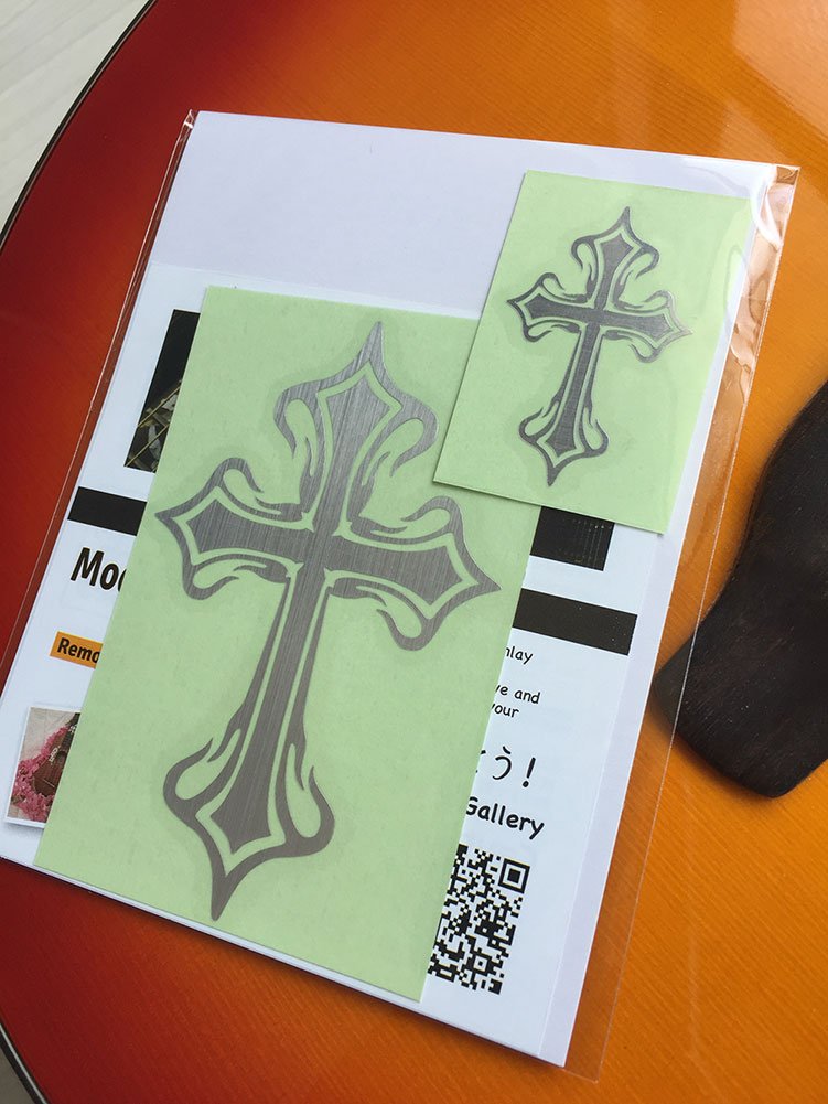 Metallic Tribal Cross (large and small) Set Inlay Sticker Decal Guitar & Bass