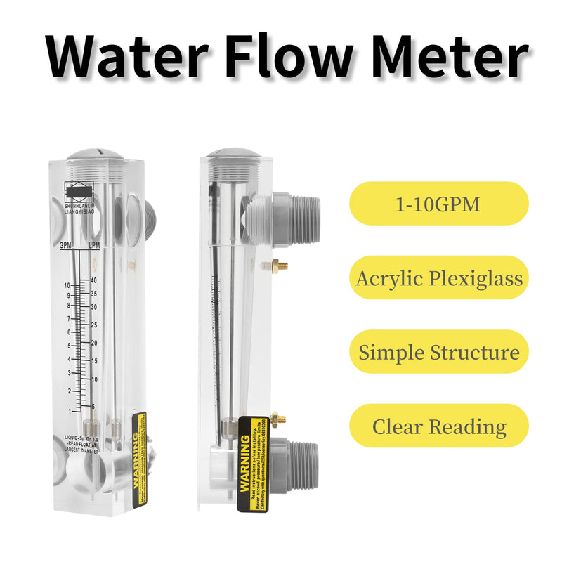 Water Flow Meter, 1-10GPM 0.6MPa Knob Panel Type Liquid Flow Meter, ZG1" Acylic Water Liquid Flowmeter for Measuring Rate of Liquid Medium