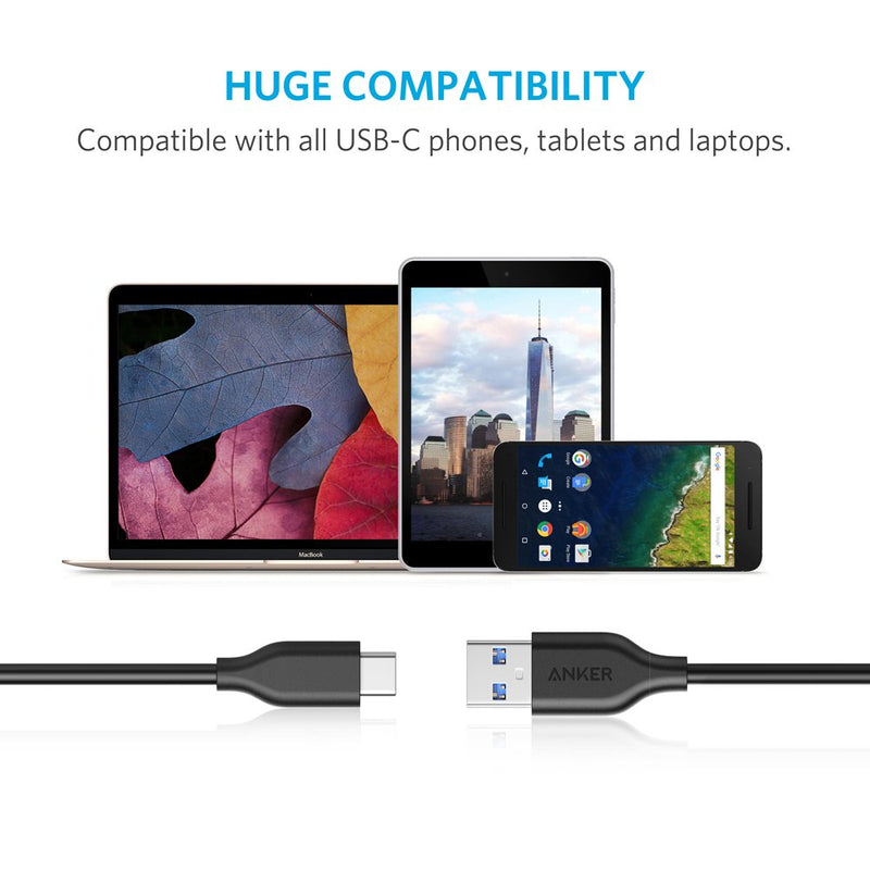 [3 Pack] Anker Powerline USB-C to USB 3.0 Cable (3ft) with 56k Ohm Pull-up Resistor for Samsung Galaxy Note 8, S8, S8+, S9, S10, MacBook, Sony XZ, LG V20 G5 G6, HTC 10, Xiaomi 5 and More