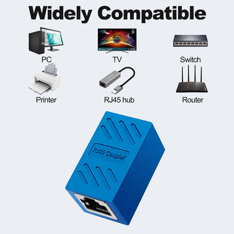 RJ45 Coupler Dingsun Female to Female Ethernet Coupler for Cat7/Cat6/Cat5/Cat5e Network Cable Extender Adapter RJ45 in Line Coupler (Blue5 Pack) Blue 5pack