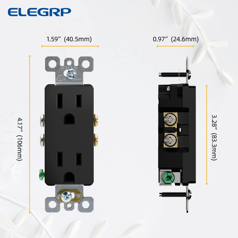 [AUSTRALIA] - ELEGRP Decorator Receptacle, 15A 125V Standard Electrical Wall Outlet, 2 Pole 3 Wire, No-Tamper Resistant, NEMA 5-15R, Self-Grounding Residential Grade Outlet, UL (Glossy Black, 10 Pack) Non Tamper Resistant 