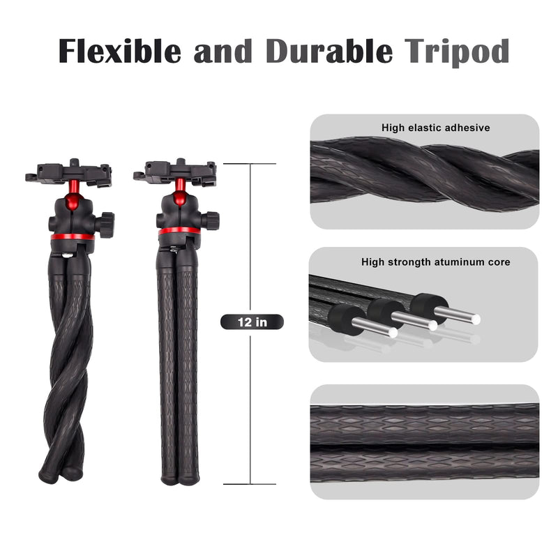 [AUSTRALIA] - LCNCY Flexible Phone Tripod Stand, Flexible iPhone Tripod with Remote, Mini Camera Tripod with Cold Shoe, 360° Waterproof Portable Travel Flexible Tripod Compatible with iPhone/Android/DSLR/Gopro Black + red 