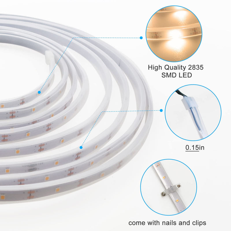 ZAIYW Solar Strip Lights, 16.4Ft 150 Warm White LED Outdoor Rope Light with Remote Control Timer PVC Tube Cover Lights Strip Waterproof for Bedroom Garden Patio Pool Christmas Decoration