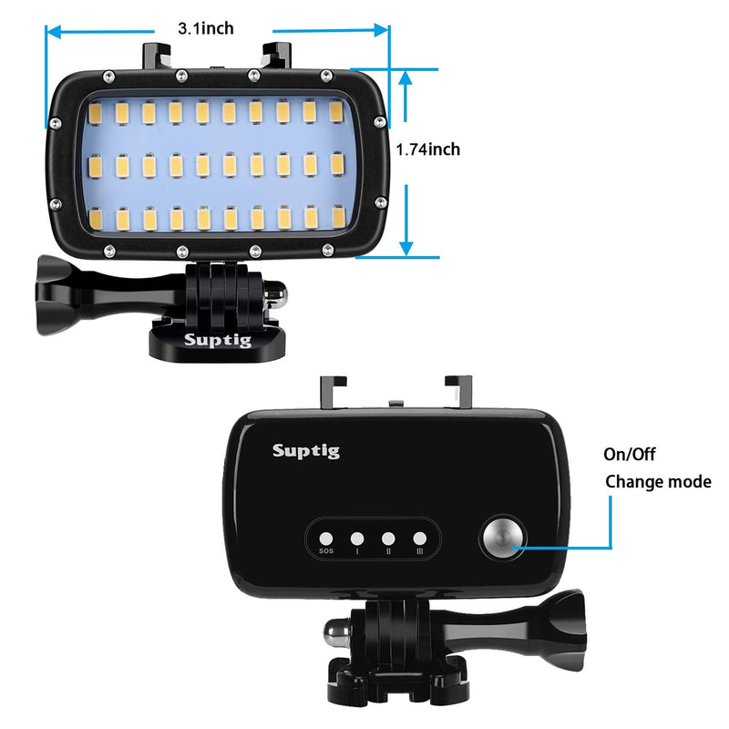 Suptig 30 LED Video Light Waterproof Light Underwater Light Compatible for Gopro Hero 10 Hero 9 Hero 8 Hero 7 Hero 5 Hero 6 Hero 4 and Canon Nikon Sony Olympus SLR Cameras Waterproof 180ft(55m)