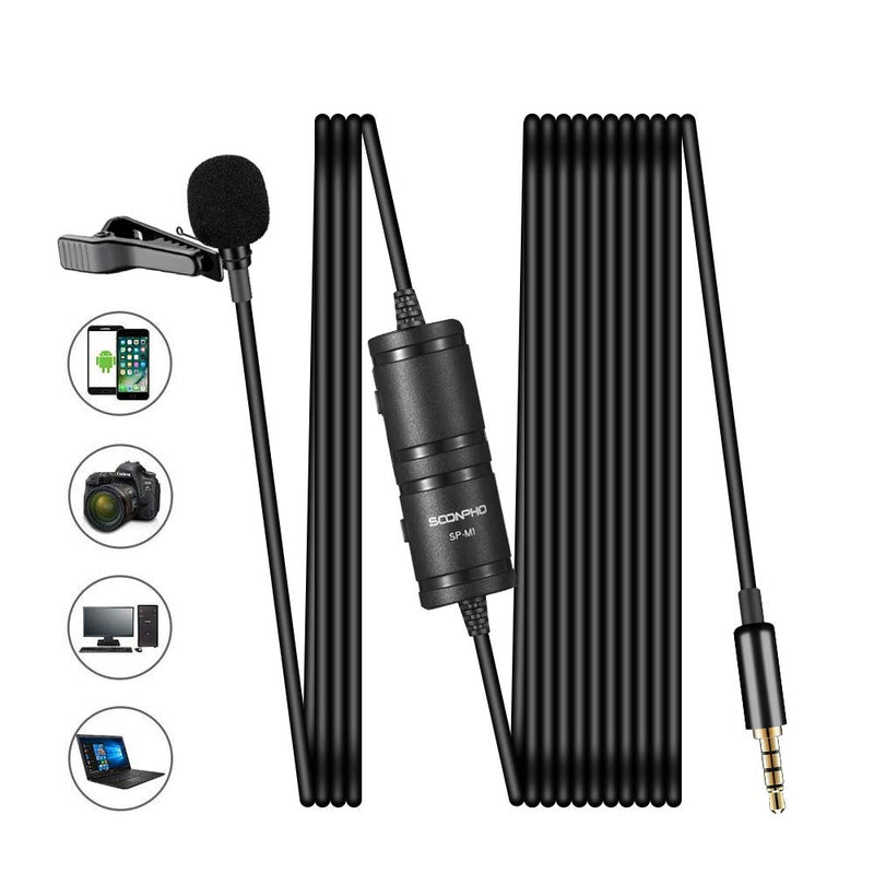 [AUSTRALIA] - Soonpho Professional Lavalier Lapel Microphone,3.5mm Omnidirectional Condenser Mic Easy Clip On Microphone with Windscreen for iPhone,Camera,DSLR,Recording YouTube,Video Conference,Podcast,Interview 