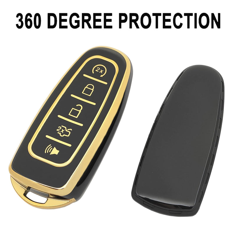 Key Fob Cover Case Fits for Ford C-Max Edge Escape Expedition Explorer Flex Focus Taurus Lincoln MKS MKT MKX Navigator Accessories (Black) Black