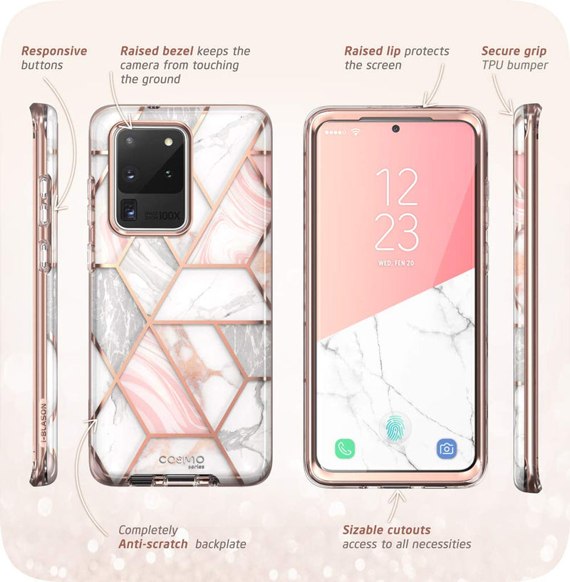 i-Blason Cosmo Series Case for Samsung Galaxy S20 Ultra 5G (2020 Release), [Built-in Screen Protector] Slim Stylish Protective Case (Marble) Marble