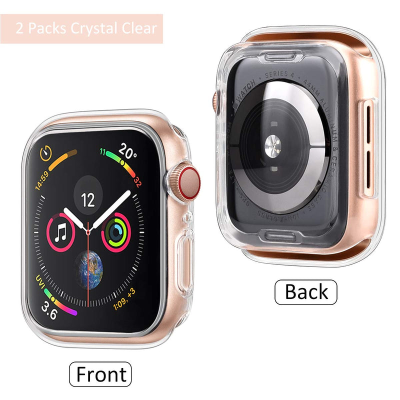 Goton Compatible iWatch Apple Watch Edge Case 40mm SE / Series 6 / 5 / 4 [No Screen Protector] , (2 Packs) Soft TPU Shockproof Edge Case Cover Bumper Protector (Clear and Clear, 40mm) Clear + Clear