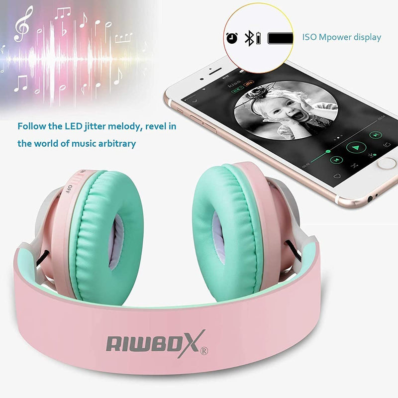 [AUSTRALIA] - 2 Packs Riwbox WT-7S Kids Headphones Wireless, Foldable Stereo Bluetooth Headset with Mic Compatible with PC/Laptop/Tablet/iPad Purple&Pink 