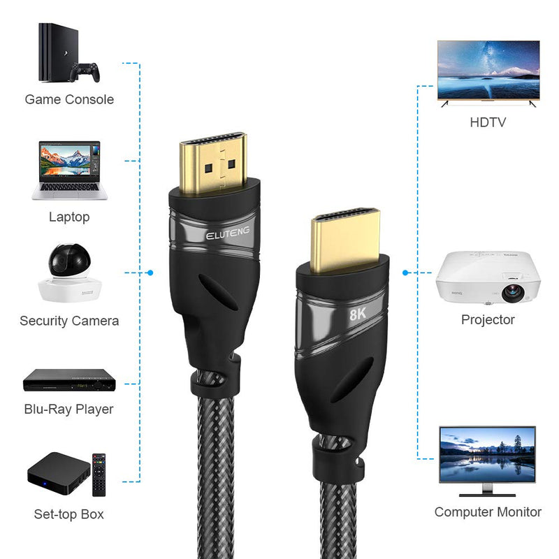 8K HDMI Cable 6ft(2m), ELUTENG HDMI 2.1 Cable 8K@60Hz 4K@120Hz 48Gbps HDCP 2.2 HDMI Cable Support UHD HDR, Dolby Vision, 3D, Ultra High-Speed for PC Host Laptop Graphics Card HDTV Projector 6 feet