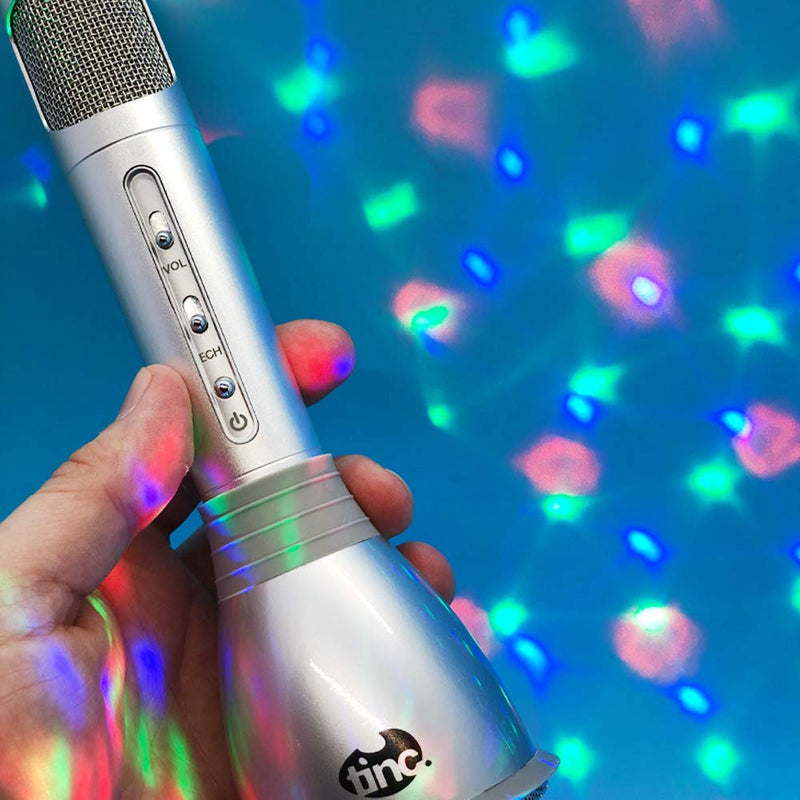 Tinc Sing it Loud! Rechargeable Microphone | Bluetooth Connectivity | Amplified Speaker and Echo effect | Micro USB Charging Cable | Audio Recording Cable - Silver