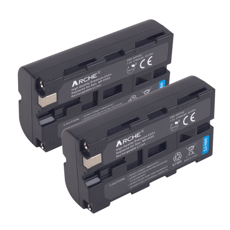 ARCHE NP-F550 Replacement Battery <2 Pack> for [Sony NP F550 F530 F330 F570 & CCD-RV100 RV200 SC55 SC5 SC9 TR1 TR516 TR716 TR818 TR940 TR917 Camera CN-160 CN-216 LED Video Light]