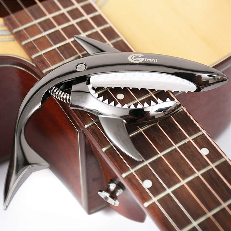 MINGZE Shark Guitar Capo, for Acoustic and Electric Guitars Ukulele Banjo Mandolin Bass, Made of Zinc Alloy, Premium Accessories Good Hand Feeling No Fret Buzz and Durable (black) black