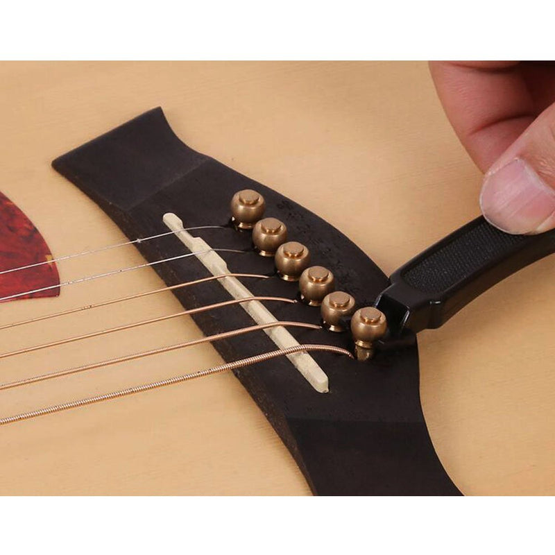 CLOUDMUSIC 3 In 1 Bridge Pin Puller String Cutter String Peg Winder For Guitar Ukulele Stringed Instruments (Black) Black