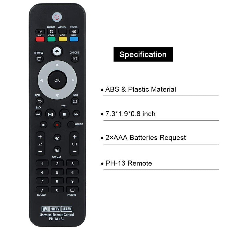 Gvirtue Universal Replacement Remote Control for Philips Brand TV, URMT41JHG003, URMT39JHG001, URMT39JHG002, URMT39JHG003, URMT41JHG006, URMT41JHG010 （PH-13） PH-13