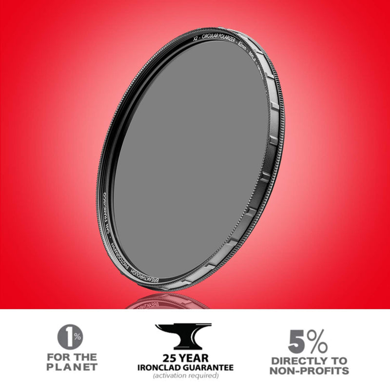 58mm X2 CPL Circular Polarizing Filter for Camera Lenses - AGC Optical Glass Polarizer Filter with Lens Cloth - MRC8 - Nanotec Coatings - Weather Sealed by Breakthrough Photography 58mm